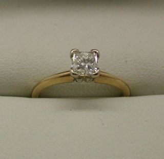 Vintage 14 Carat White Gold And 0.  46 Carat Princess Cut Diamond Solitaire Ring