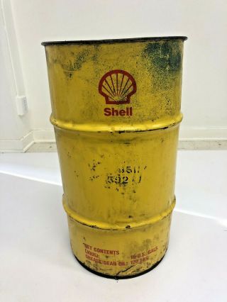 Vintage Shell Oil Barrel Industrial Advertising Trash Can Loft Decor Man Cave Tx