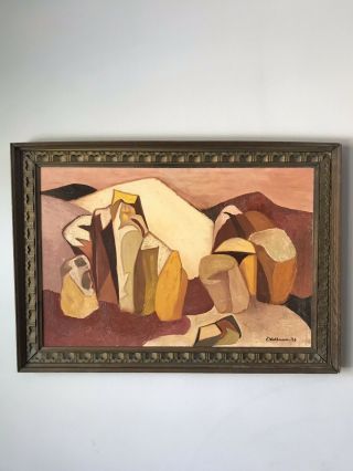 MID CENTURY MODERN ABSTRACT OIL PAINTING SIGNED 1963 VINTAGE CUBISM 12