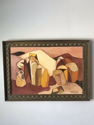 MID CENTURY MODERN ABSTRACT OIL PAINTING SIGNED 1963 VINTAGE CUBISM 2