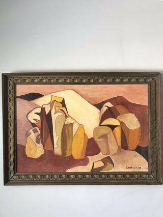 MID CENTURY MODERN ABSTRACT OIL PAINTING SIGNED 1963 VINTAGE CUBISM 5