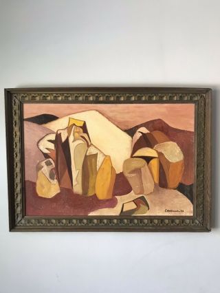 MID CENTURY MODERN ABSTRACT OIL PAINTING SIGNED 1963 VINTAGE CUBISM 7