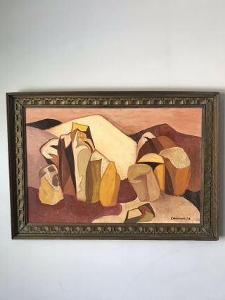 MID CENTURY MODERN ABSTRACT OIL PAINTING SIGNED 1963 VINTAGE CUBISM 8