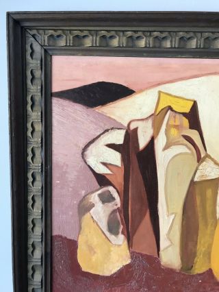 MID CENTURY MODERN ABSTRACT OIL PAINTING SIGNED 1963 VINTAGE CUBISM 9
