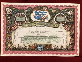 Vintage 1970 Ringling Bros.  Barnum & Bailey Stock Certificate 10 Shares