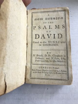 Rare 1752 A Version Of The Psalms Of David Book Antique Dated 1752