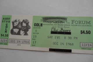 The Doors Original_1968 Concert Ticket Stub_l.  A.  Forum_super Rare Ex,