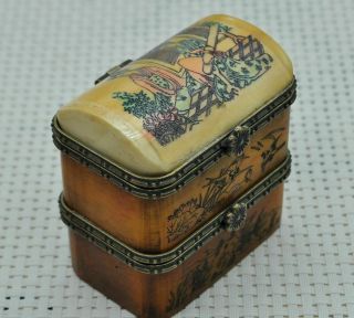 Chinese ancient old Bone carving hand - carved Jewelry box M42 2