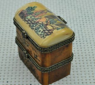 Chinese ancient old Bone carving hand - carved Jewelry box M42 4