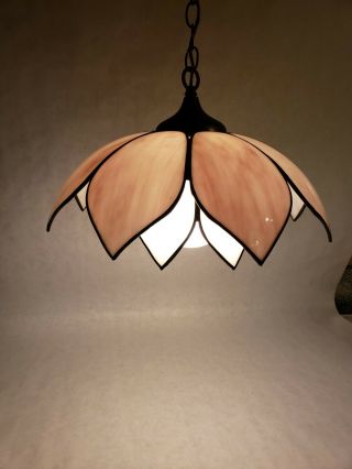 Vintage Mcm Slag Glass Tulip Or Lotus Flower 2 Piece Hanging Swag Light Lamp
