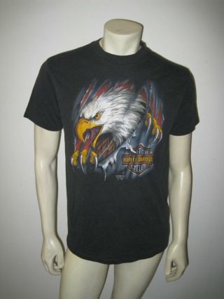 Vintage 1990 Harley Davidson Black 3d Emblem Eagle T Shirt Size Large