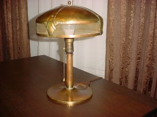 Rare Roycroft Strapwork Shade Antique Copper/brass Table Lamp Vg