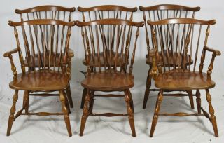 Set Of 6 Pennsylvania House Cherry Brace Back Windsor Chairs