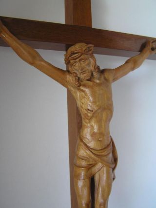 Stunning Vintage Anri Wood Carved Jesus On Cross Crucifixion 24 " Long Italy