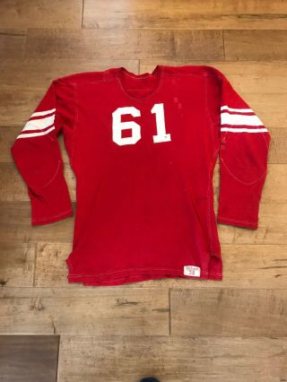 Vintage 40s 50s Red Wilson Durene Football Jersey Game Worn W/ Repairs 61