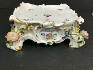 Vintage Meissen Porcelain Square Base with Applied Flowers 2
