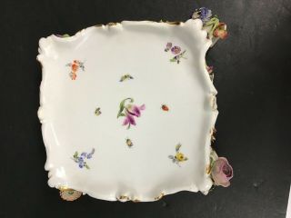 Vintage Meissen Porcelain Square Base with Applied Flowers 5