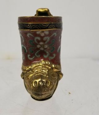Antique Vintage Chinese Gilt Bronze Copper Cloisonne Enamel Miniature Rhyton Cup 2