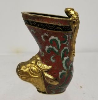 Antique Vintage Chinese Gilt Bronze Copper Cloisonne Enamel Miniature Rhyton Cup 3