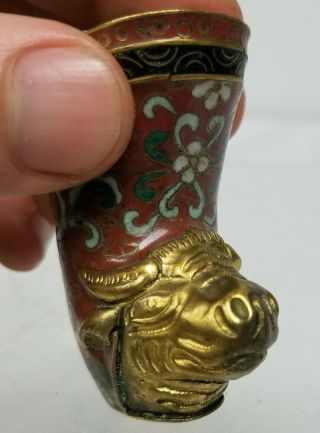 Antique Vintage Chinese Gilt Bronze Copper Cloisonne Enamel Miniature Rhyton Cup 7