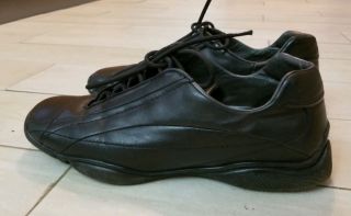 Vintage Prada Sport 4e0376 Mens Black Leather Sneakers Shoes Size 9 Rare Og