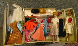 3 Vintage Barbie Dolls - Clothes - Accessories - Carrying Case - 1960 