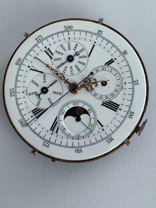 Swiss 1/4 Hour Repeater Moonphase Calendar Chronograph Pocket Watch Movement