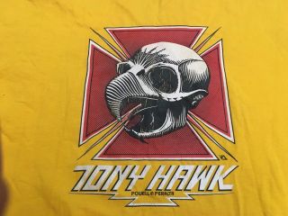 Vintage RARE 80 ' s @ 90’s POWELL & PERALTA TONY HAWK Skateboarding Shirt L Skull 4