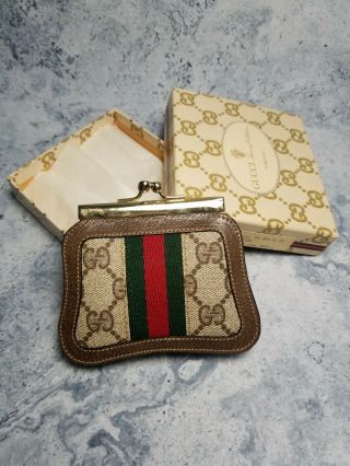 Authentic Vintage Gucci Coin Purse Beige Sherry Line Browns Leather