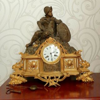 Large Antique French Gilt Bronze Mantel Clock Ormolu 19th Century