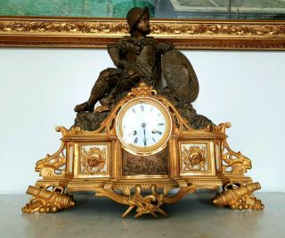 Large Antique French Gilt Bronze Mantel Clock Ormolu 19th century 2