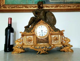 Large Antique French Gilt Bronze Mantel Clock Ormolu 19th century 3