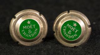 Vintage Tiffany & Co Rare Sterling Silver And Enamel " Moet & Chandon " Cuff Links