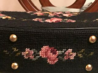 Vintage Dana David Inc Hand Stitched Needlepoint Floral Tapestry Purse 1940 ' s 6
