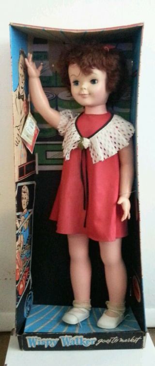 Vintage Wispy Walker Goes To The Market 32 " Doll W/ Box Redhead Uneeda 1967