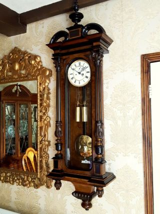 Antique 2 Weight Vienna Regulator Wall Clock Burr Burl Walnut Case