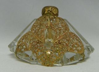Vintage Czech Crystal Perfume Bottle Decanter Filigree & Red Rhinestones 5