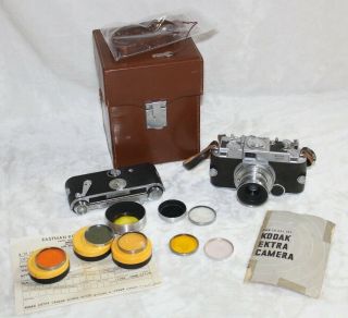 Rare Kodak Ektra Rangefinder Camera Ektar 50mm 3.  5 Lens Case Near