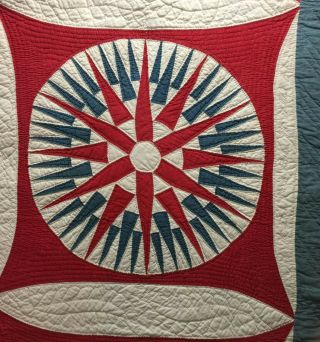 Spectacular Antique Mariners Compass Quilt c1860 Signed.  Very well quilted 2