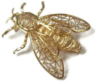 Vintage Alice Caviness Gold On Sterling Silver Vermeil Bee Movable Pin Brooch