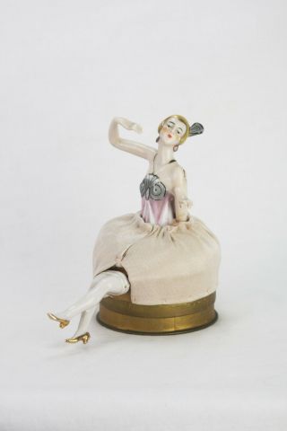 Vintage German Porcelain Lady Pin Cushion Container Ca1920