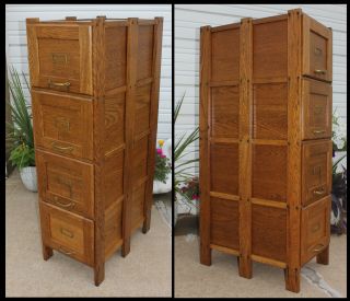 Antique Solid Oak Office Mission Arts & Crafts 4 Drawer File Cabinet Clean&cute