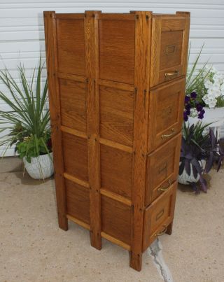 Antique Solid Oak Office Mission Arts & Crafts 4 Drawer File Cabinet Clean&Cute 3