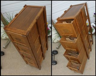 Antique Solid Oak Office Mission Arts & Crafts 4 Drawer File Cabinet Clean&Cute 6