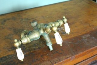 Vintage Brass Faucet Old Claw Foot Wash Tub Shower Hot Cold Salvaged Decor