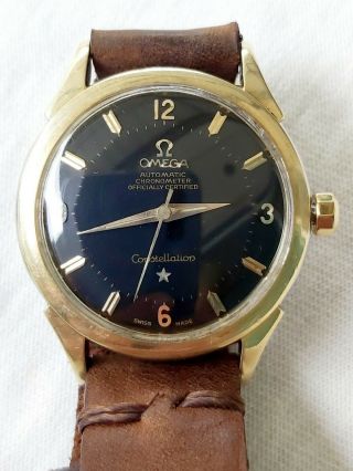 Vintage watch Omega Constellation 501 running well case gold cap.  Pie pan dial. 3