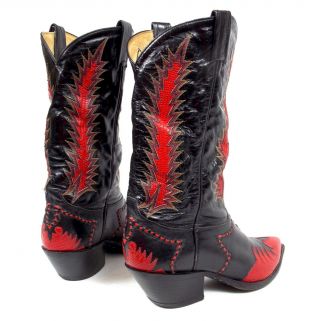 Tony Lama Classic Fire Walker Black Red Cowboy Boots - Men ' s 11D Inlaid Vtg 8