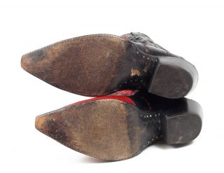 Tony Lama Classic Fire Walker Black Red Cowboy Boots - Men ' s 11D Inlaid Vtg 9