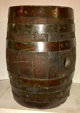 Early 19th C Iron Bound Staved Coopered Oak Keg Barrel Whiskey Gun Powder 5 Gal