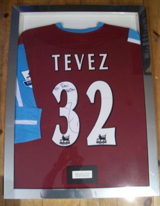 Carlos Tevez Rare Match Worn Signed West Ham Framed Shirt 2006/07 Aftal/uacc Rd